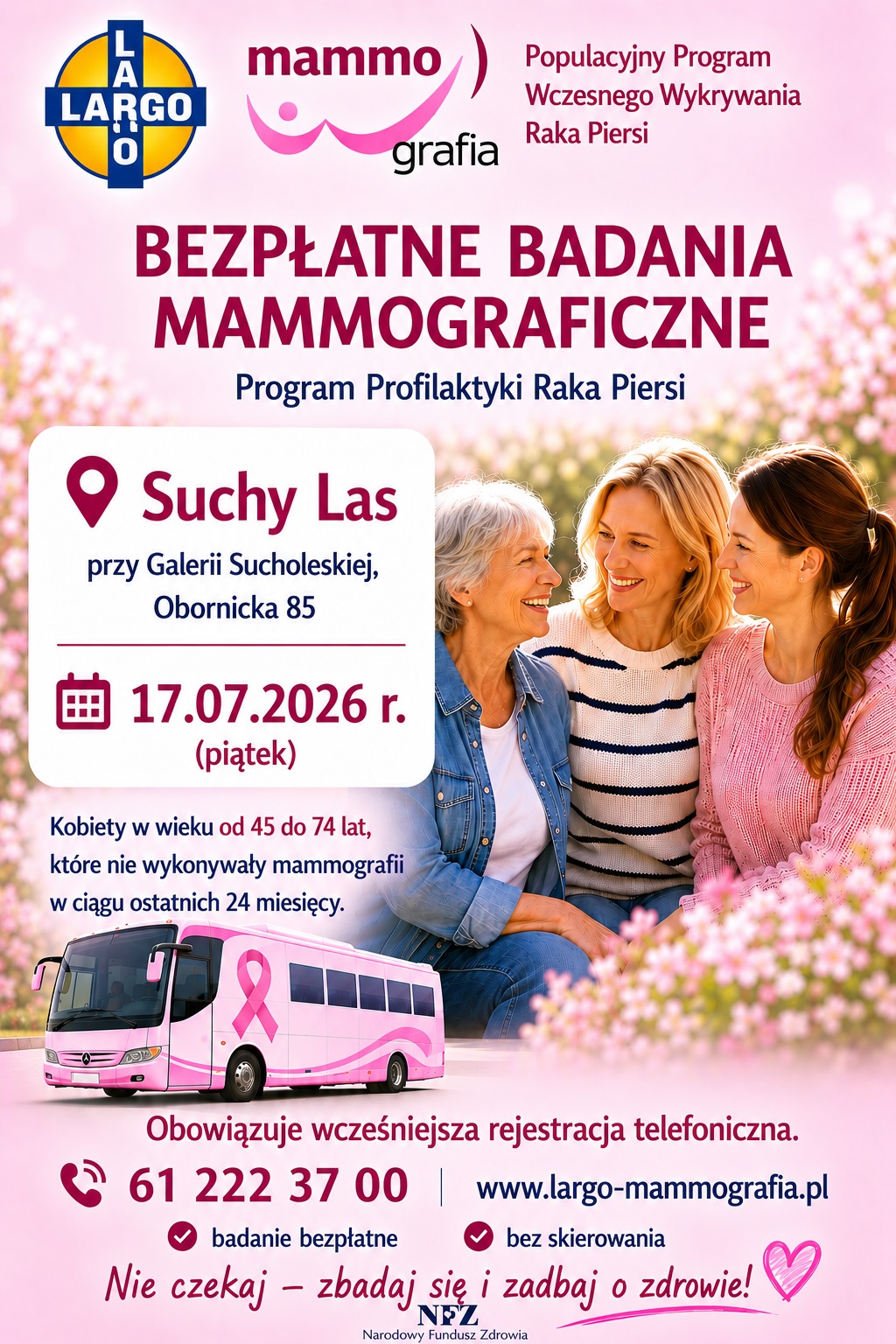 Bezpłatne badania mammograficzne przy Galerii Sucholeskiej – 17 lipca 2026 Bezpłatne badania mammograficzne przy Galerii Sucholeskiej – 17 lipca 2026
